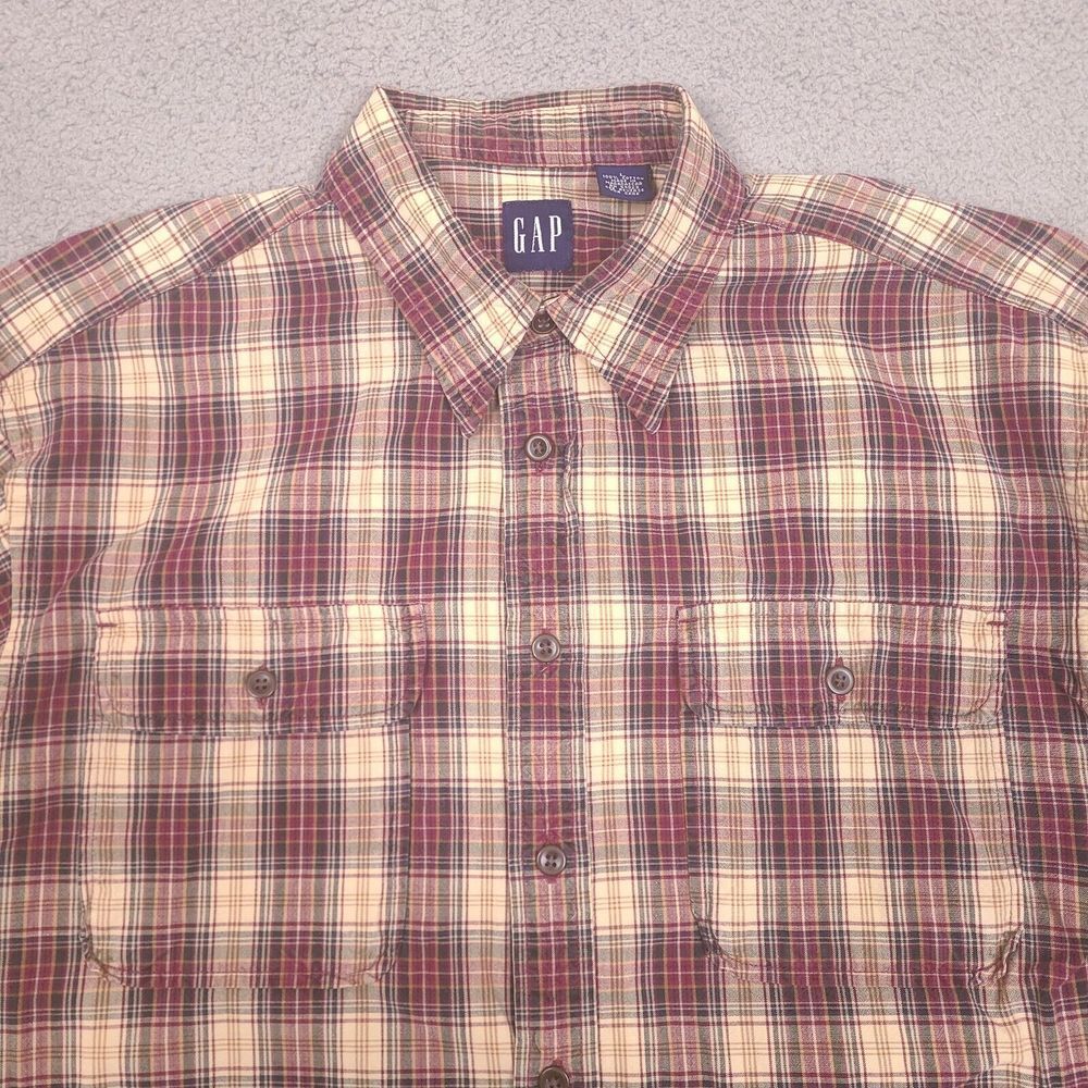 Gap Shirt Mens Large Heavy Cotton Multicolor Plaid Long Sleeve Button Down‎